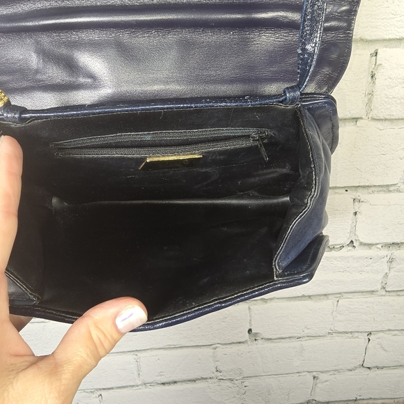 SHARIF Black And Navy Embossed Leather Crocodile Pattern Crossbody EUC - Picture 4 of 7